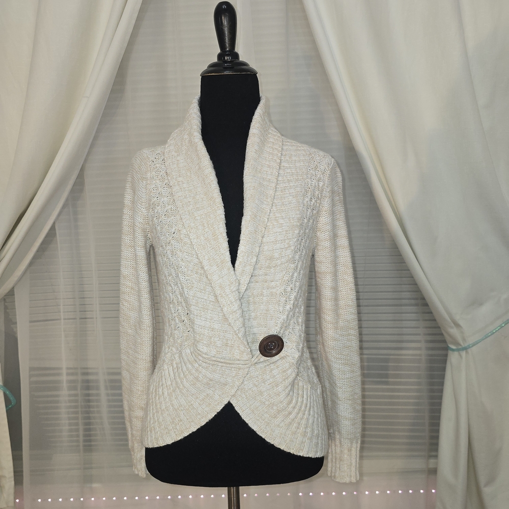 Faded Glory Cream Colored Knit Sweater Cardigan S